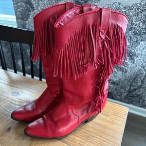 DINGO VTG red leather fringed cowboy boots in VGC